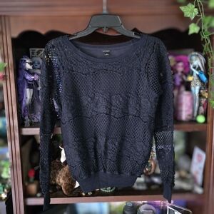 Ann Taylor Black Textured Knit Lined Top